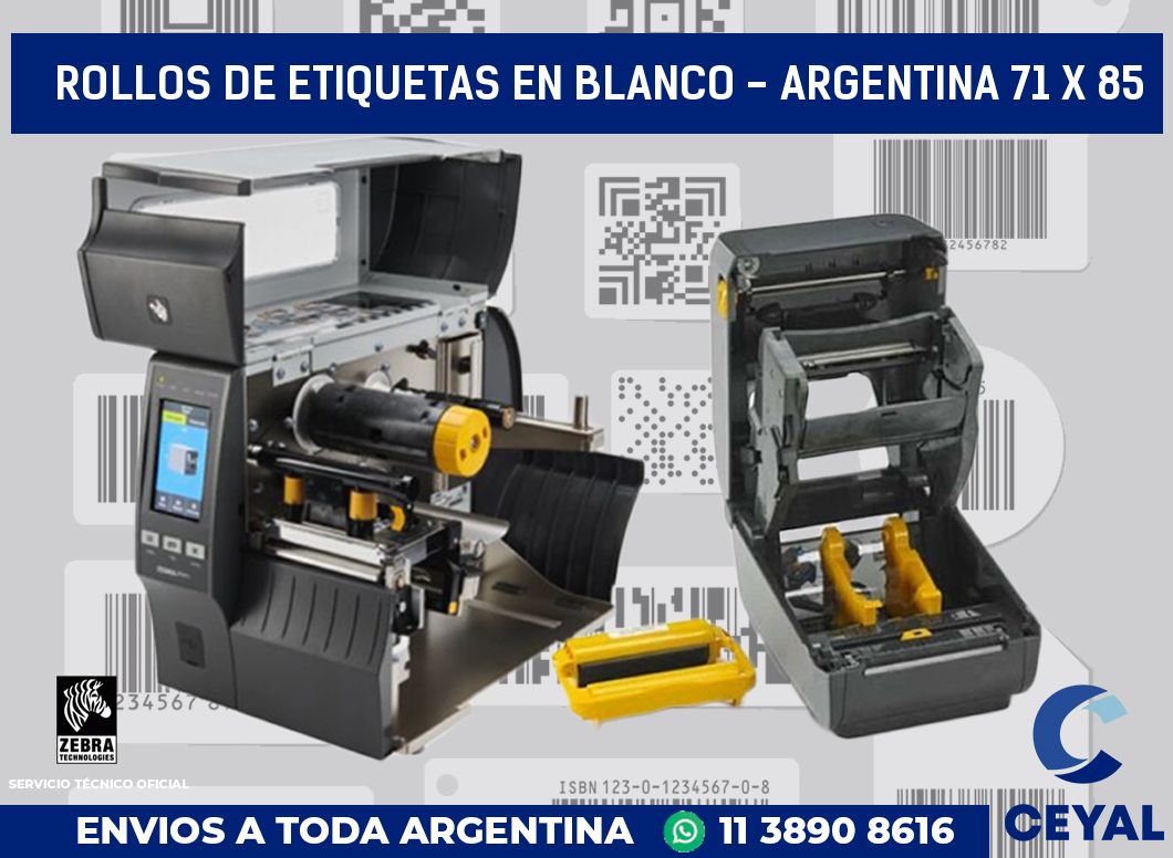 Rollos de etiquetas en blanco - Argentina 71 x 85