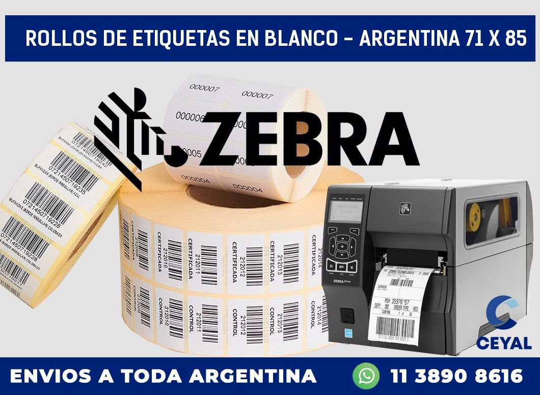 Rollos de etiquetas en blanco – Argentina 71 x 85