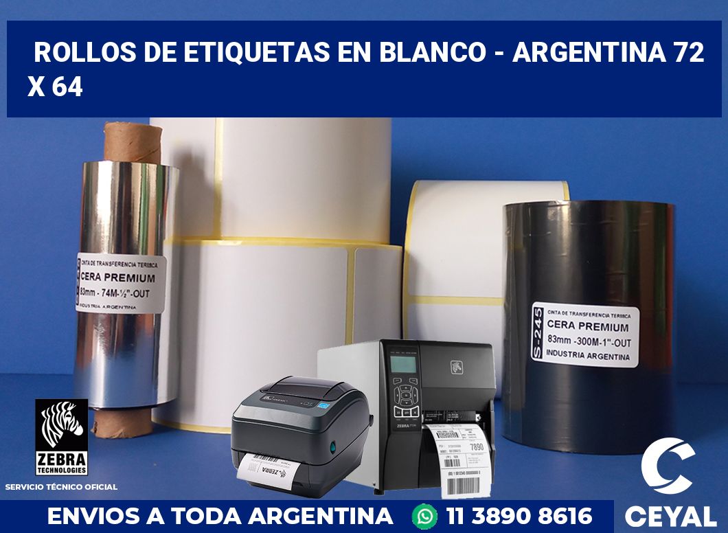 Rollos de etiquetas en blanco - Argentina 72 x 64