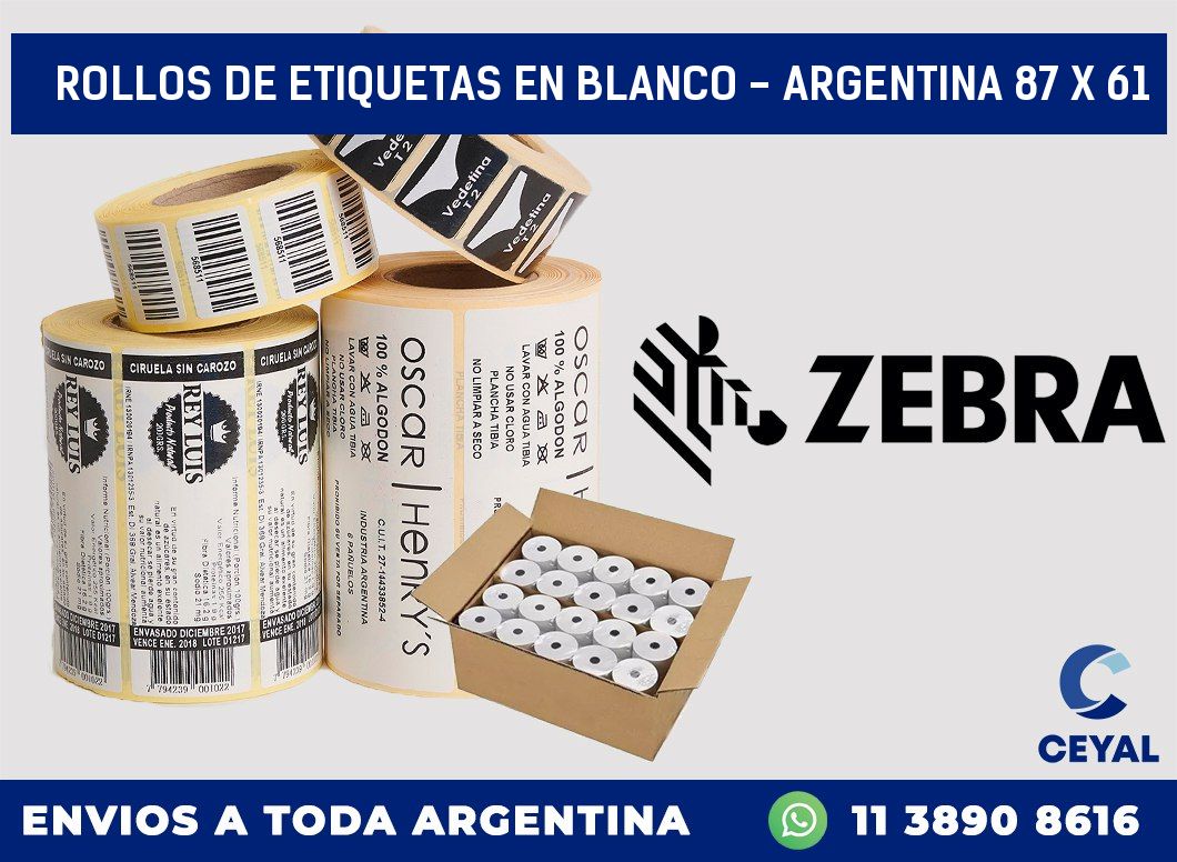 Rollos de etiquetas en blanco – Argentina 87 x 61