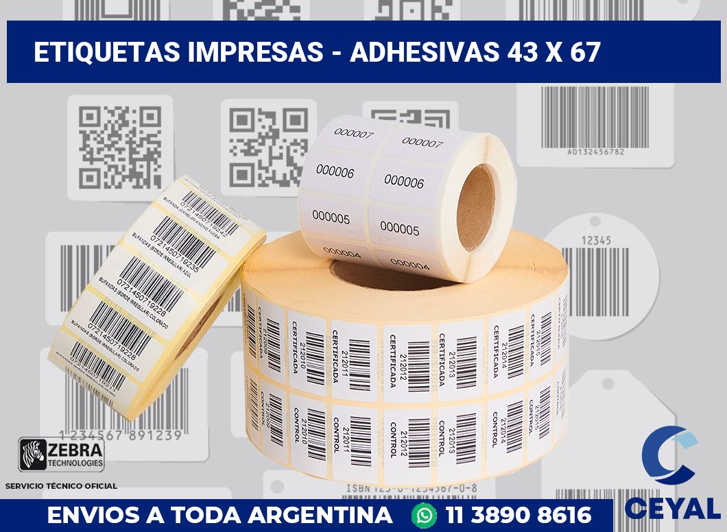 etiquetas impresas - Adhesivas 43 x 67