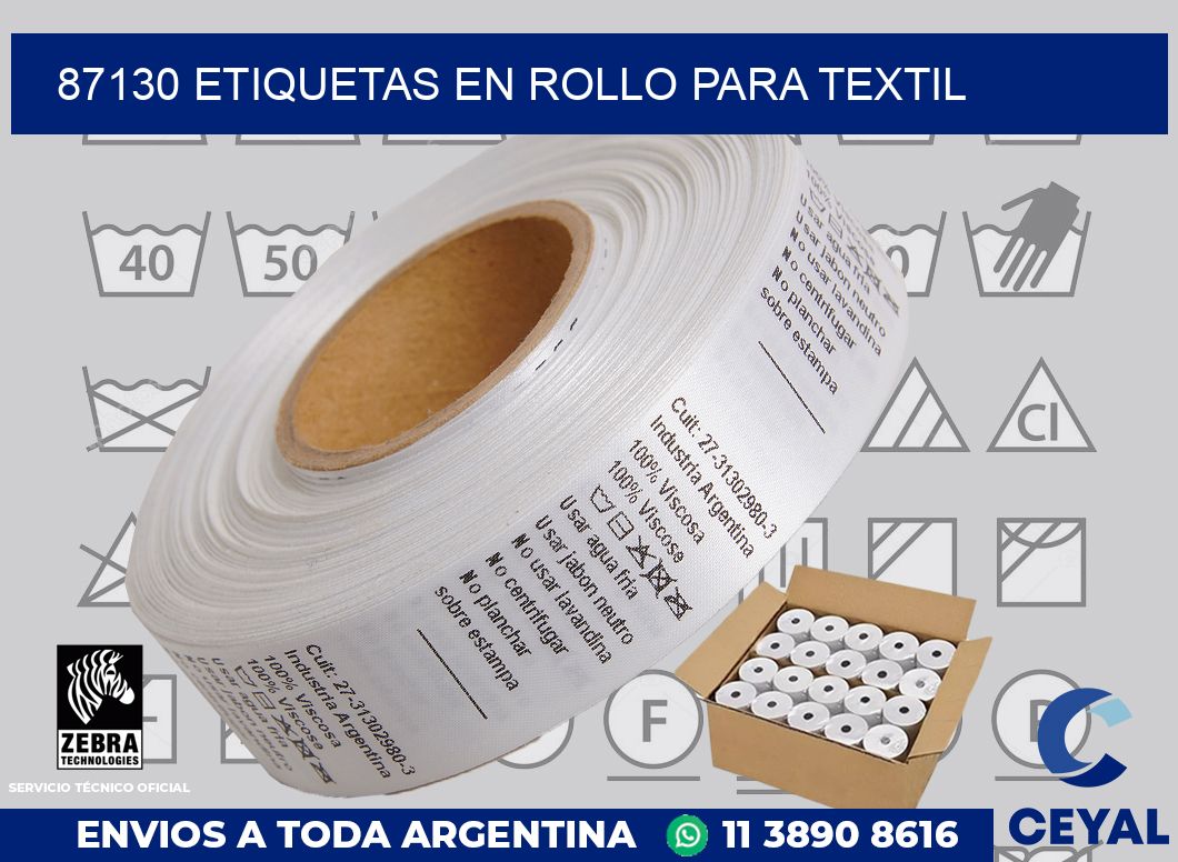 87130 etiquetas en rollo para textil