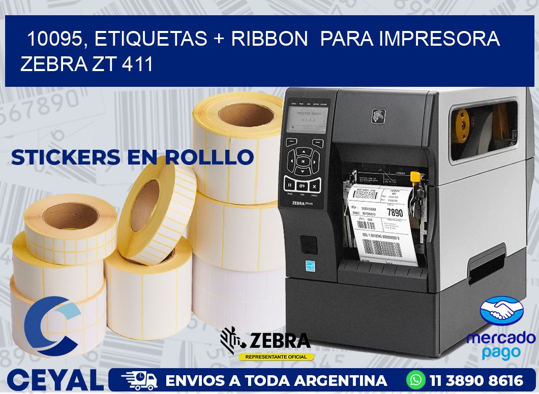 10095, etiquetas + ribbon  para impresora zebra ZT 411