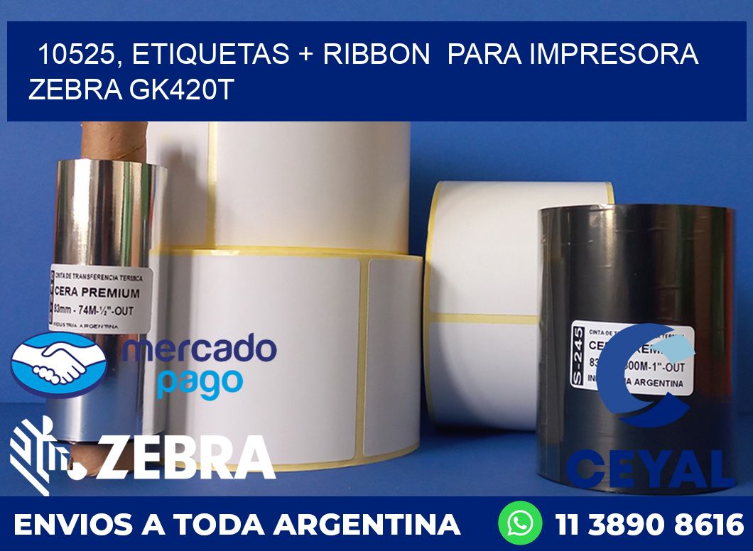 10525, etiquetas + ribbon  para impresora zebra GK420T
