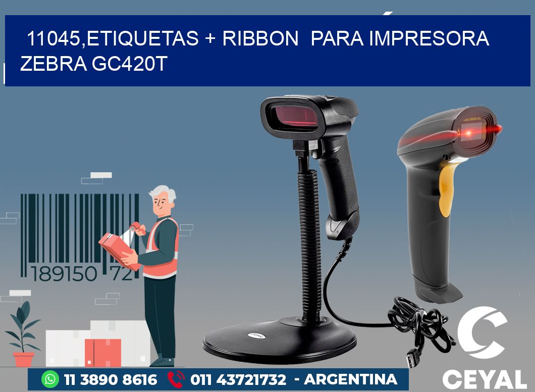 11045,etiquetas + ribbon  para impresora zebra GC420T