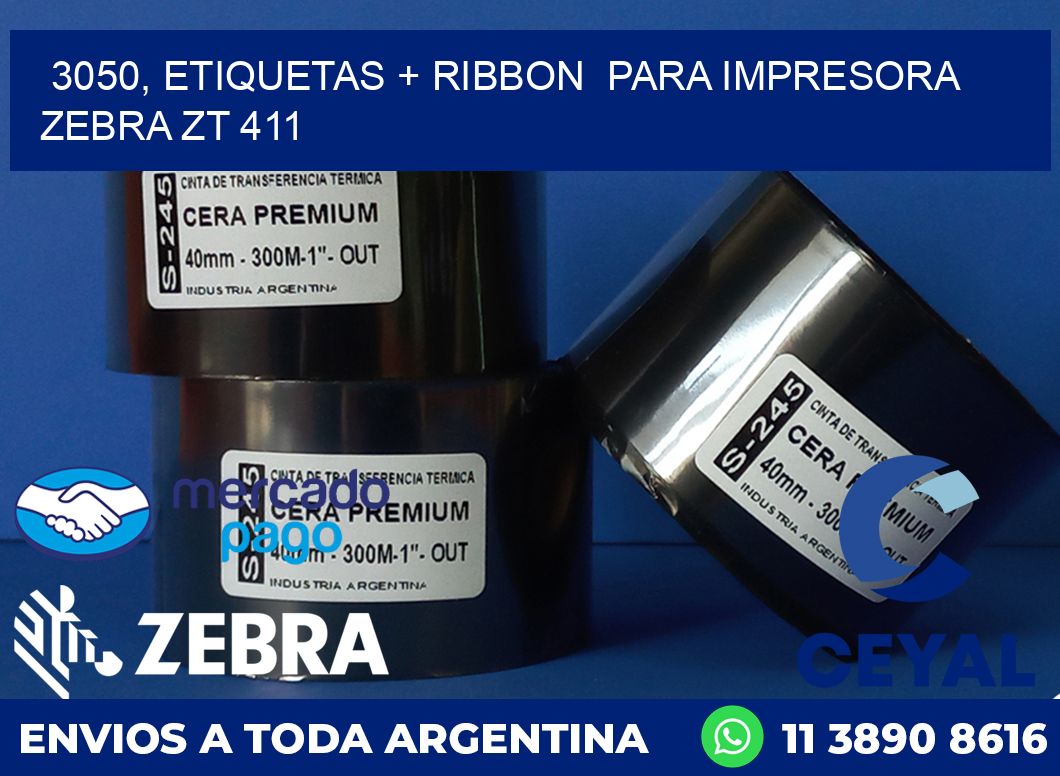 3050, etiquetas + ribbon  para impresora zebra ZT 411