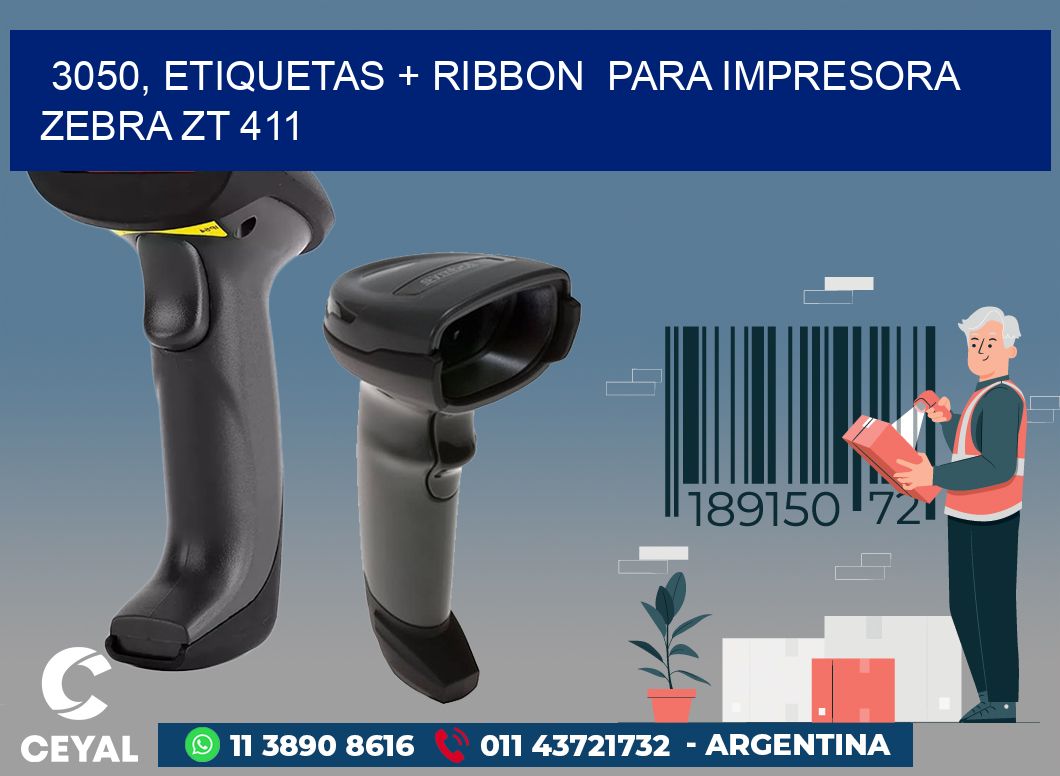 3050, etiquetas + ribbon  para impresora zebra ZT 411