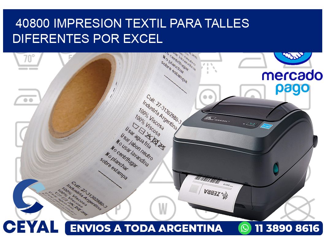 40800 IMPRESION TEXTIL PARA TALLES DIFERENTES POR EXCEL
