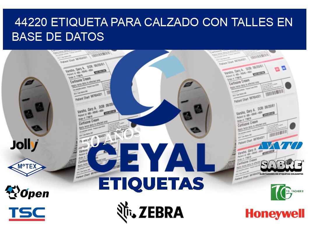 44220 ETIQUETA PARA CALZADO CON TALLES EN BASE DE DATOS