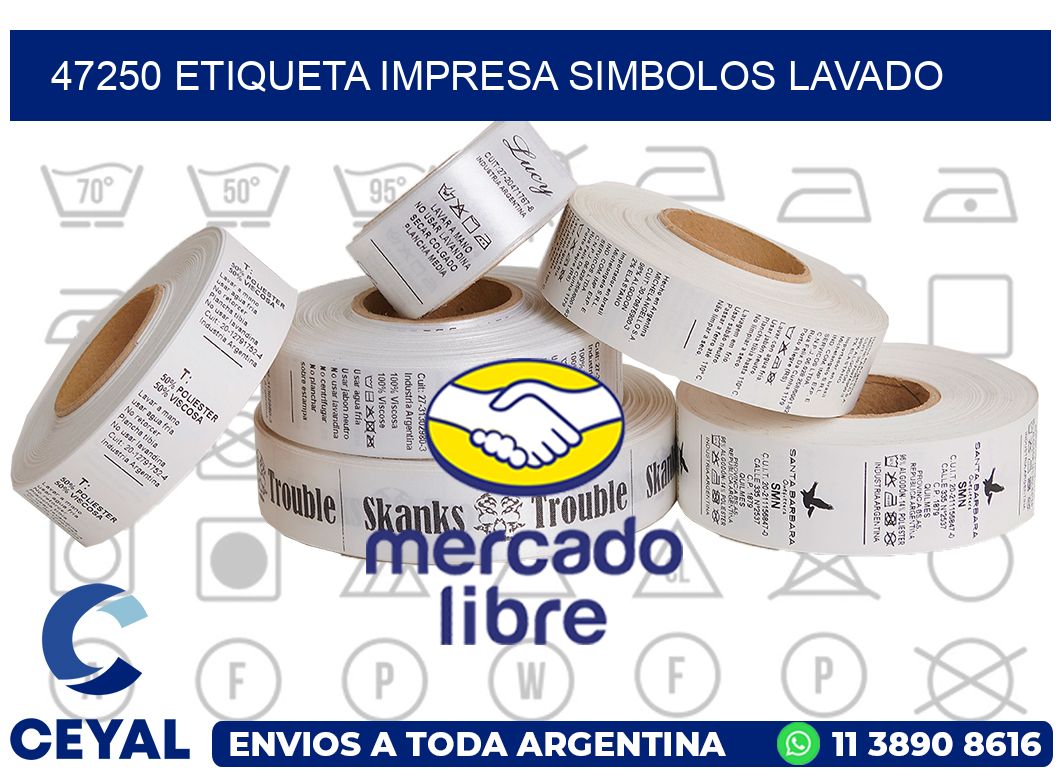 47250 ETIQUETA IMPRESA SIMBOLOS LAVADO