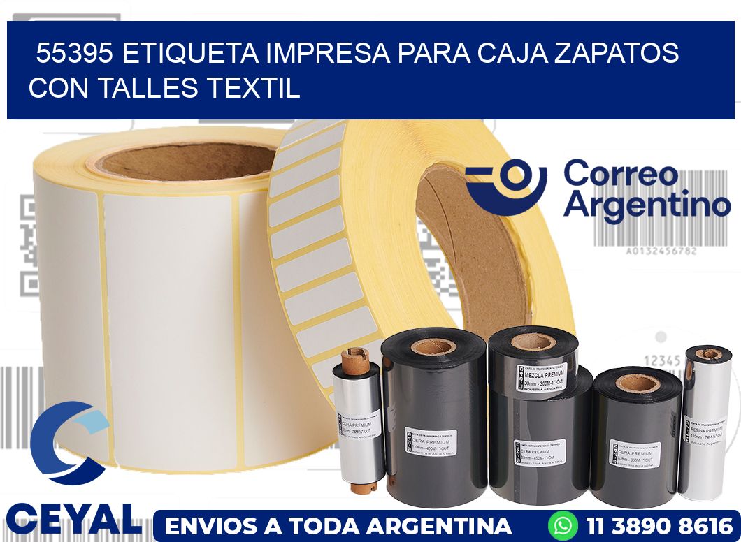 55395 ETIQUETA IMPRESA PARA CAJA ZAPATOS CON TALLES TEXTIL