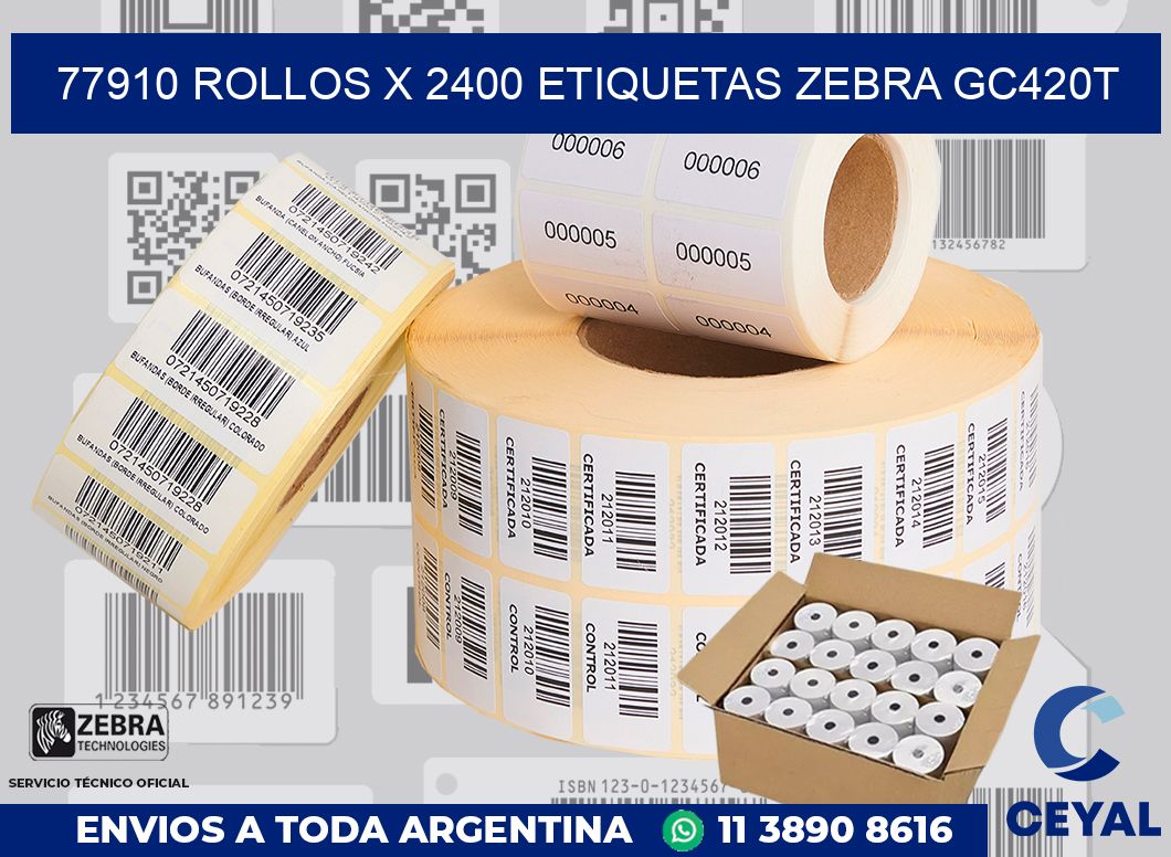 77910 Rollos x 2400 etiquetas zebra gc420t