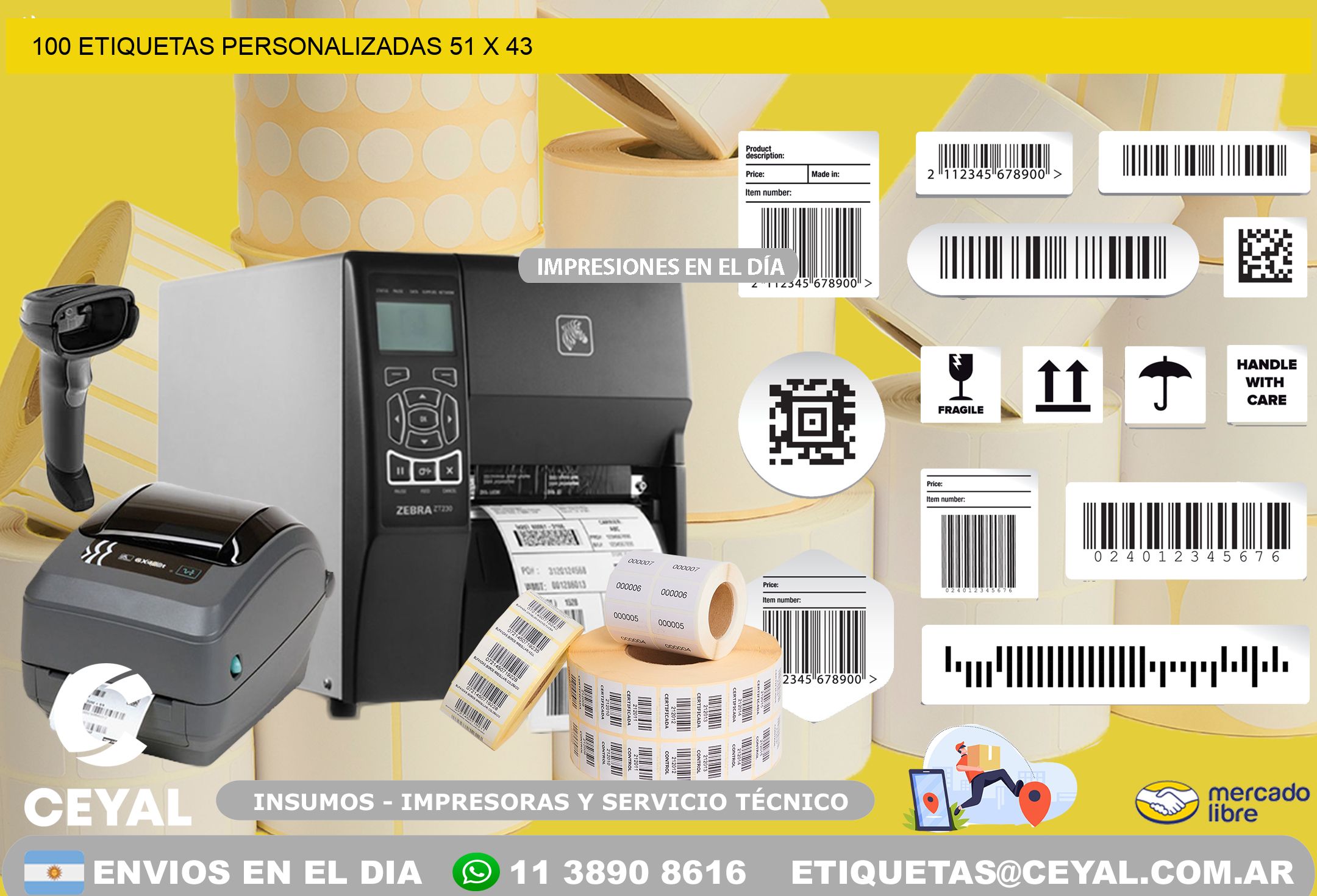 100 ETIQUETAS PERSONALIZADAS 51 x 43