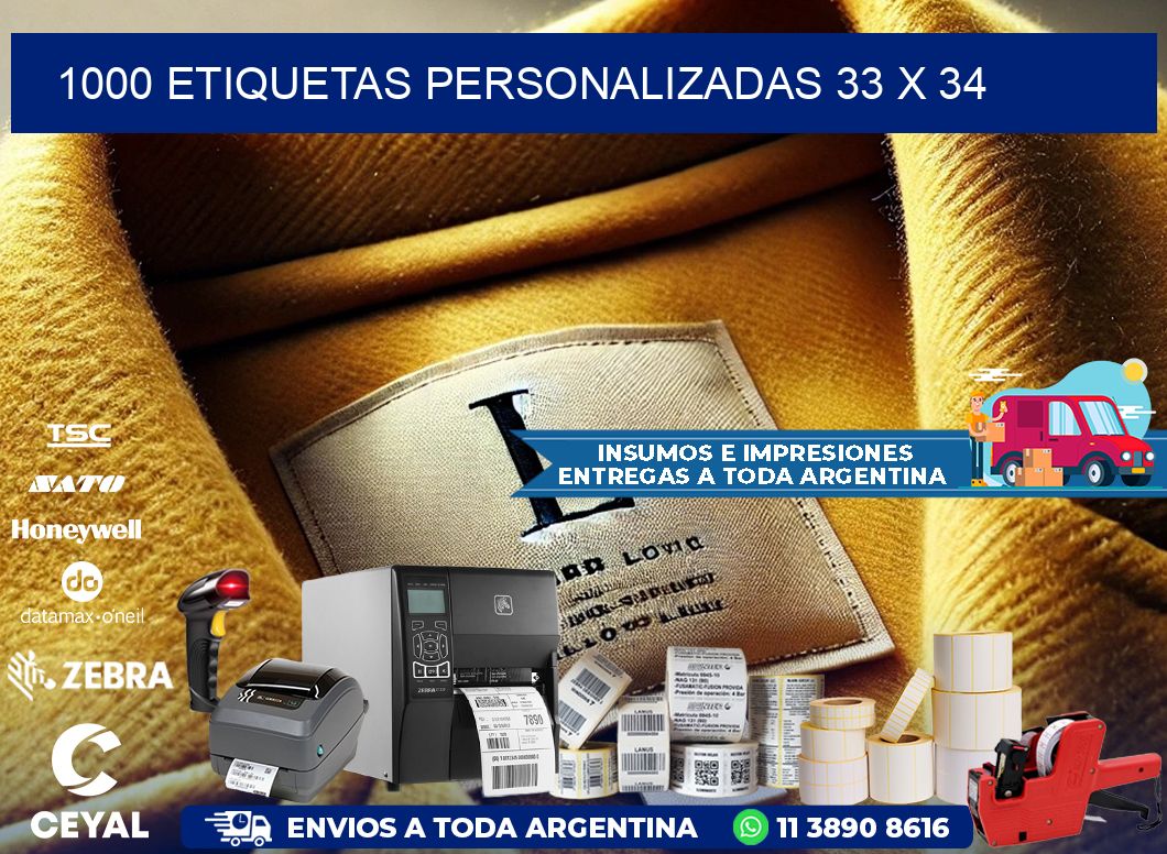 1000 ETIQUETAS PERSONALIZADAS 33 x 34