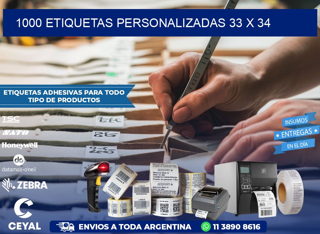 1000 ETIQUETAS PERSONALIZADAS 33 x 34