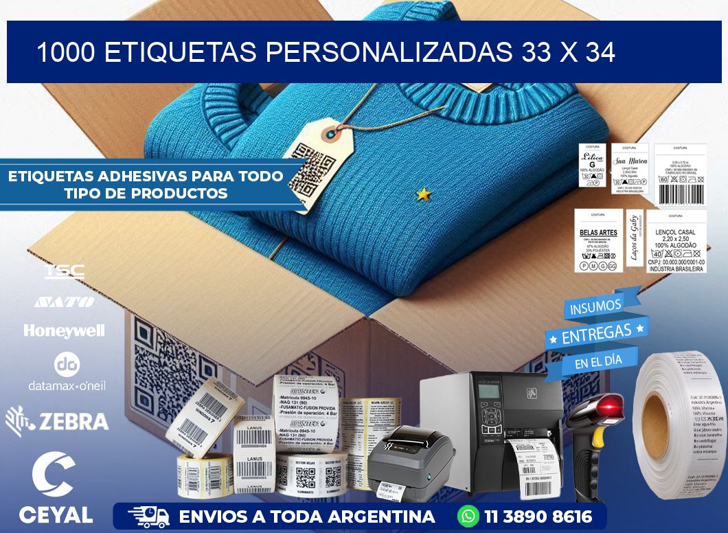 1000 ETIQUETAS PERSONALIZADAS 33 x 34