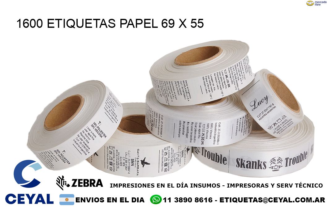 1600 ETIQUETAS PAPEL 69 x 55