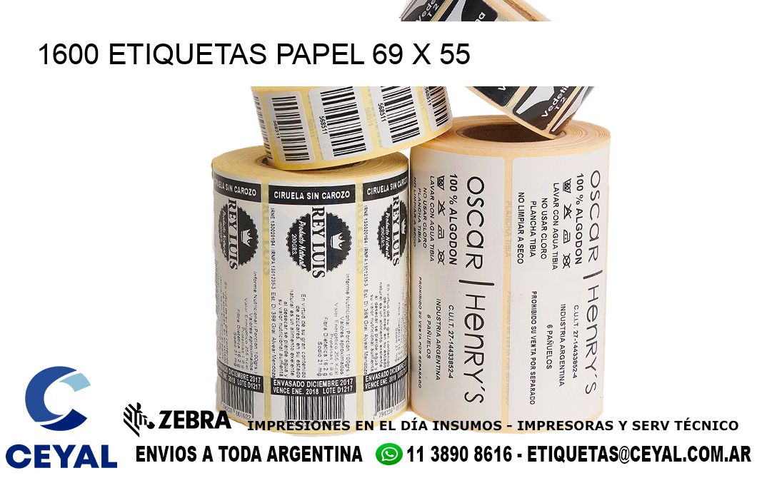 1600 ETIQUETAS PAPEL 69 x 55