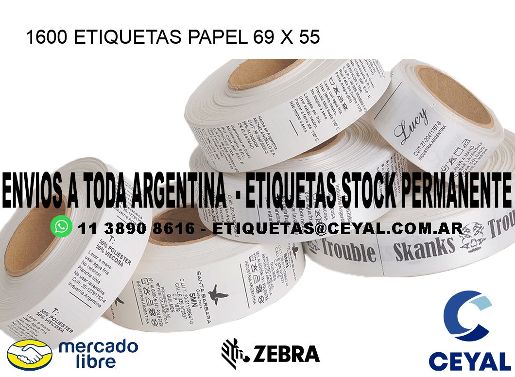 1600 ETIQUETAS PAPEL 69 x 55