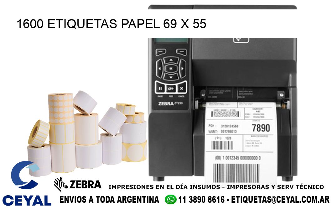 1600 ETIQUETAS PAPEL 69 x 55