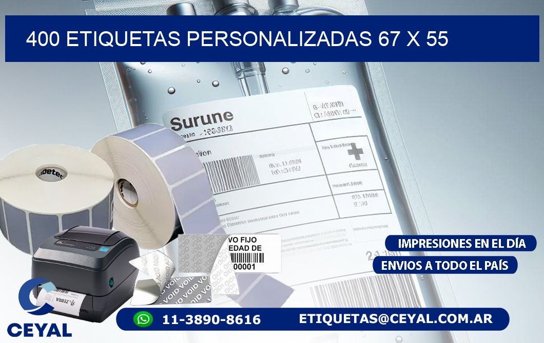 400 ETIQUETAS PERSONALIZADAS 67 x 55