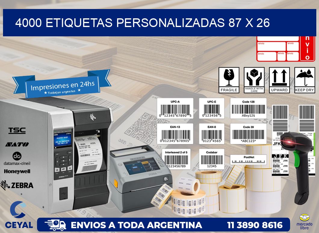 4000 ETIQUETAS PERSONALIZADAS 87 x 26