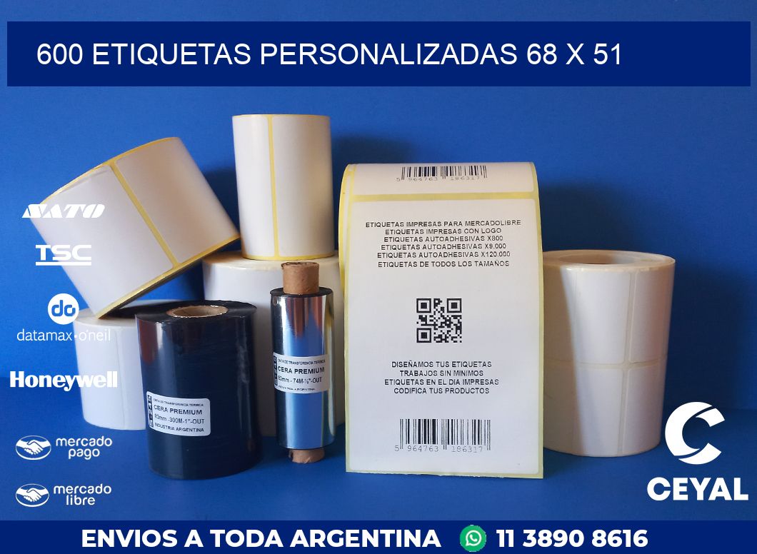 600 ETIQUETAS PERSONALIZADAS 68 x 51