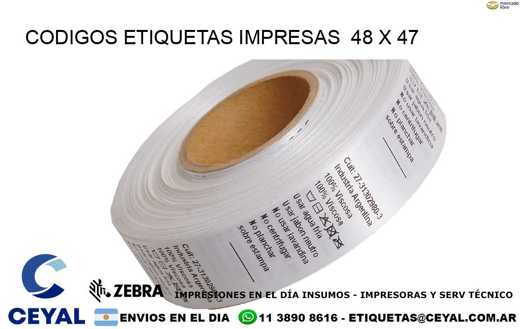 CODIGOS ETIQUETAS IMPRESAS  48 x 47