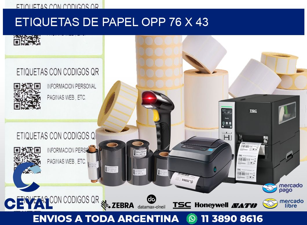 ETIQUETAS DE PAPEL OPP 76 x 43