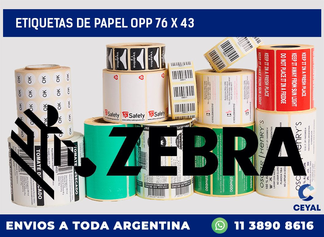 ETIQUETAS DE PAPEL OPP 76 x 43