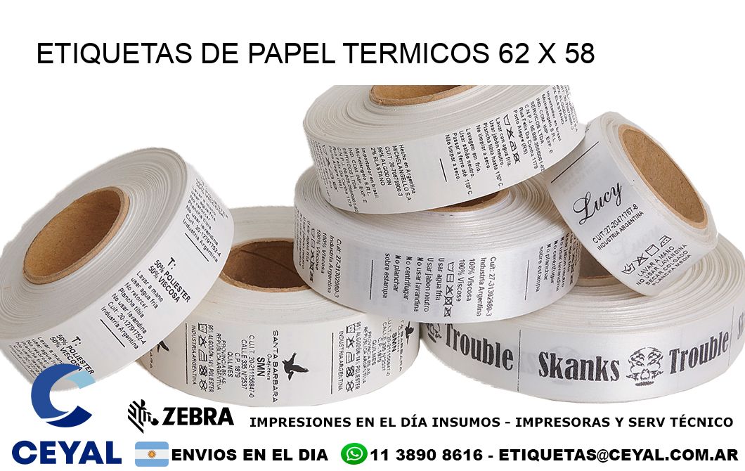 ETIQUETAS DE PAPEL TERMICOS 62 x 58