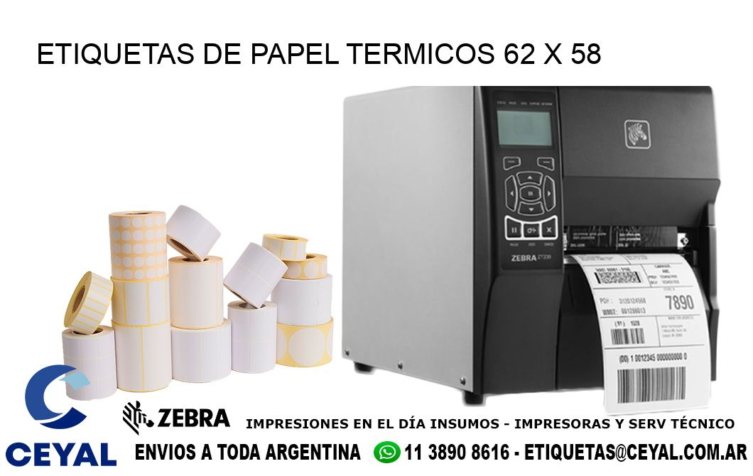 ETIQUETAS DE PAPEL TERMICOS 62 x 58