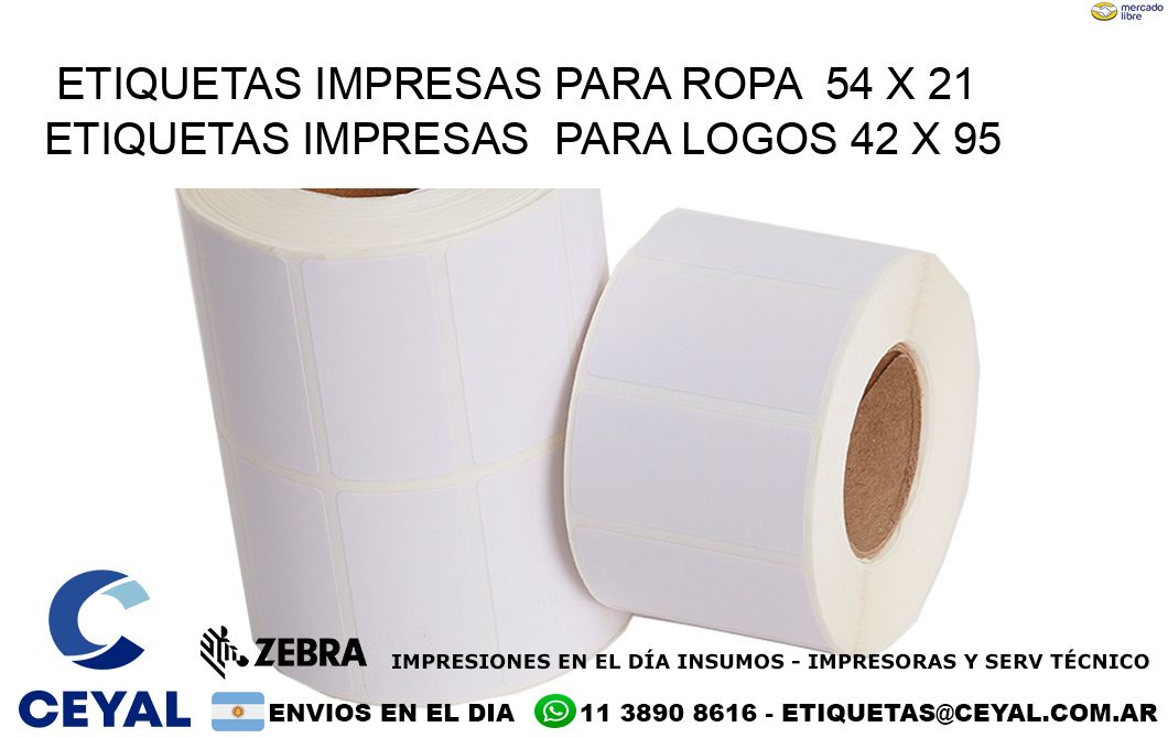 ETIQUETAS IMPRESAS PARA ROPA  54 x 21 ETIQUETAS IMPRESAS  PARA LOGOS 42 x 95