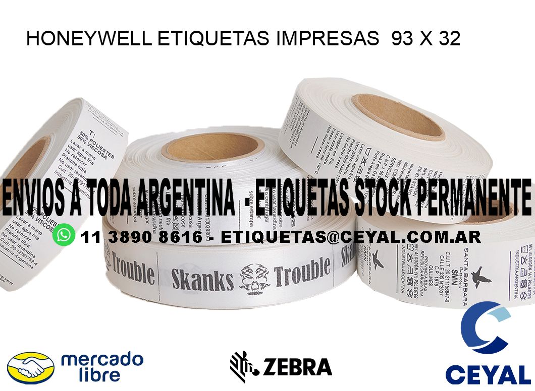 HONEYWELL ETIQUETAS IMPRESAS  93 x 32