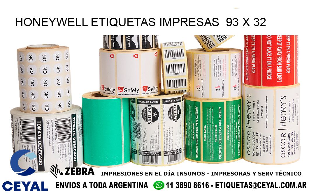 HONEYWELL ETIQUETAS IMPRESAS  93 x 32