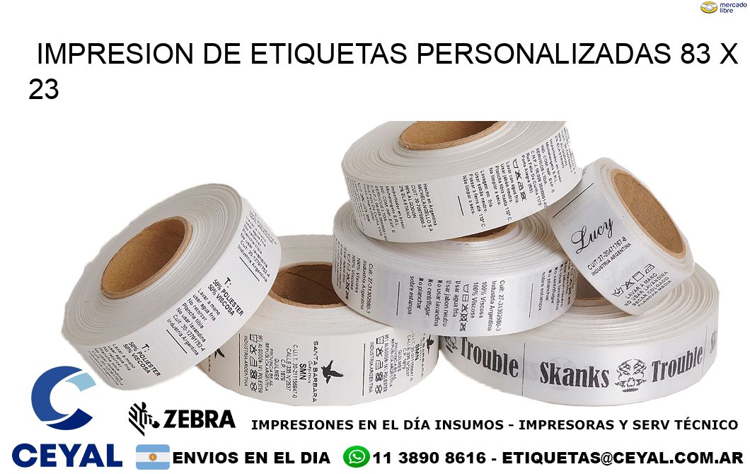 IMPRESION DE ETIQUETAS PERSONALIZADAS 83 x 23