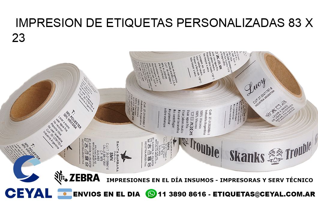 IMPRESION DE ETIQUETAS PERSONALIZADAS 83 x 23