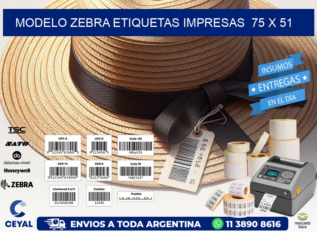 MODELO ZEBRA ETIQUETAS IMPRESAS  75 x 51