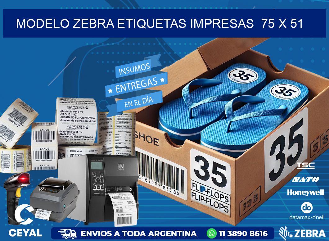 MODELO ZEBRA ETIQUETAS IMPRESAS  75 x 51