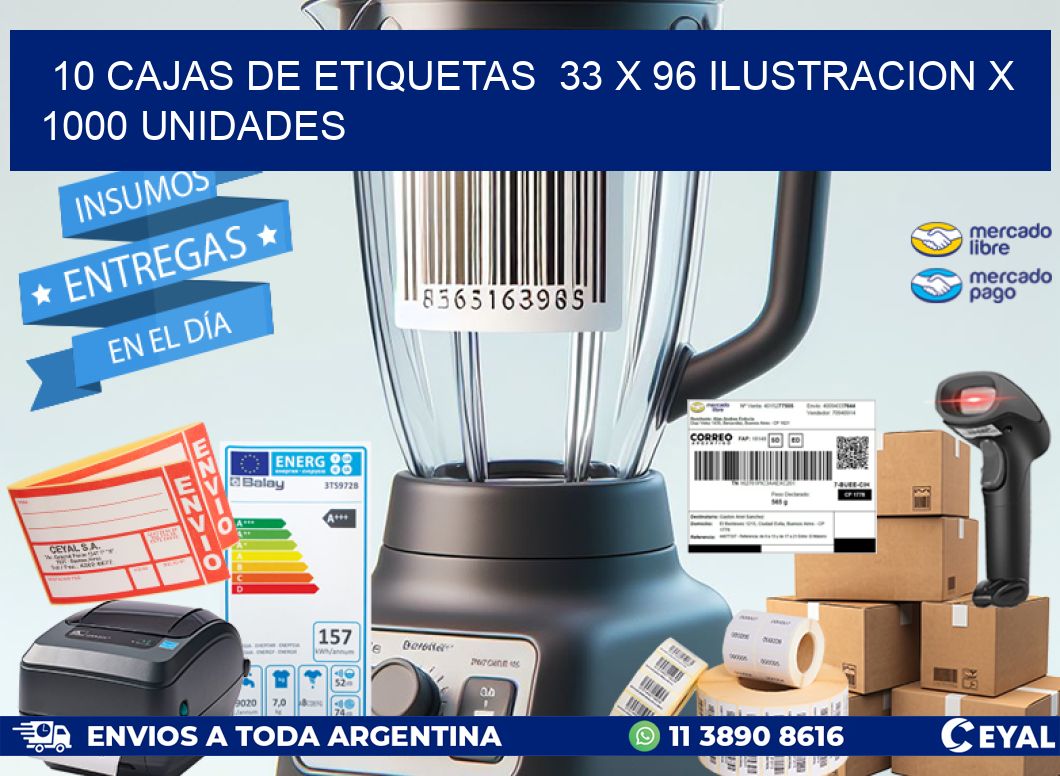 10 CAJAS DE ETIQUETAS  33 x 96 ILUSTRACION X 1000 UNIDADES