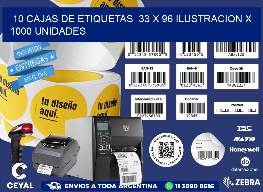 10 CAJAS DE ETIQUETAS  33 x 96 ILUSTRACION X 1000 UNIDADES