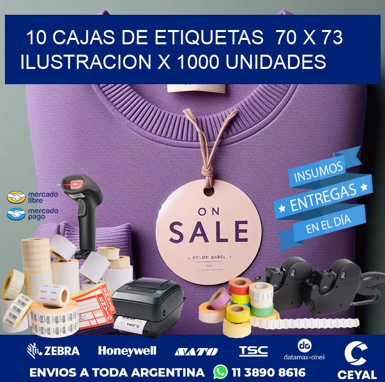 10 CAJAS DE ETIQUETAS  70 x 73 ILUSTRACION X 1000 UNIDADES