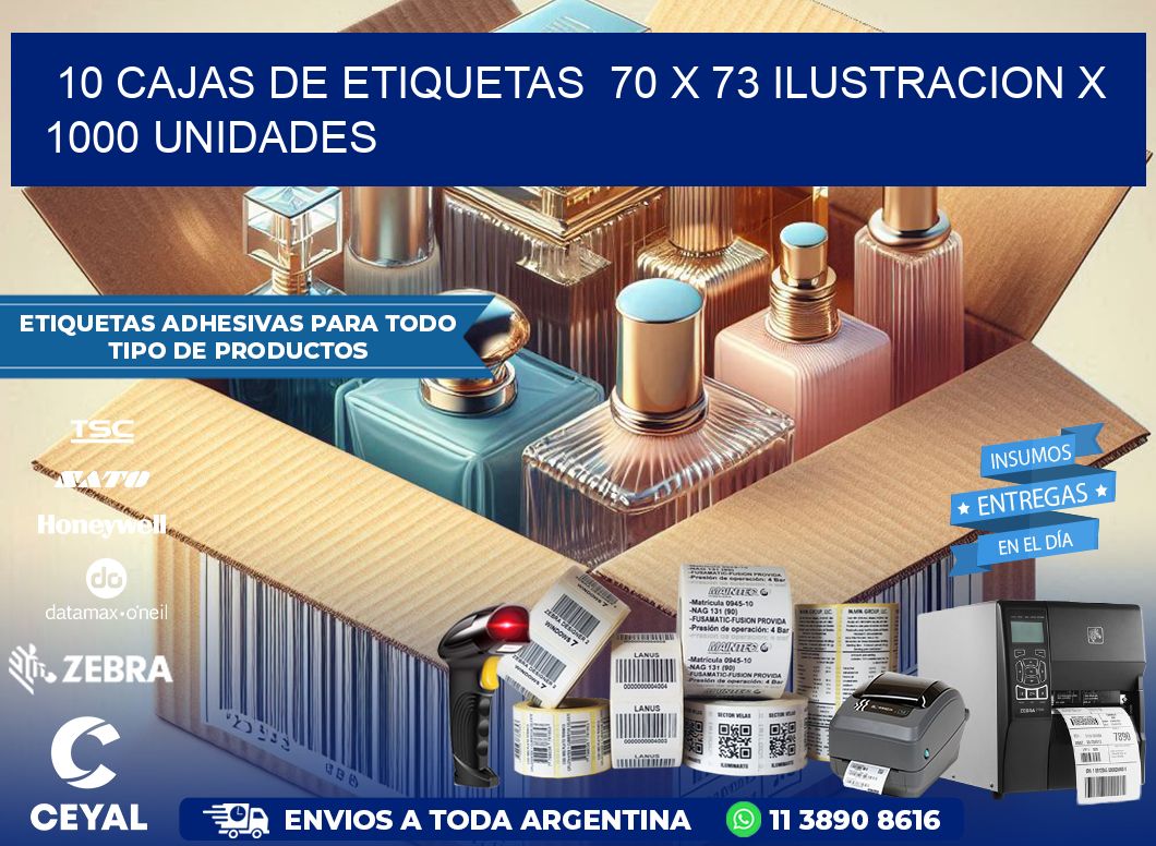 10 CAJAS DE ETIQUETAS  70 x 73 ILUSTRACION X 1000 UNIDADES