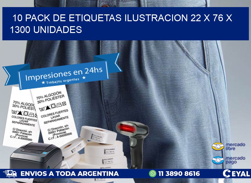 10 PACK DE ETIQUETAS ILUSTRACION 22 x 76 X 1300 UNIDADES