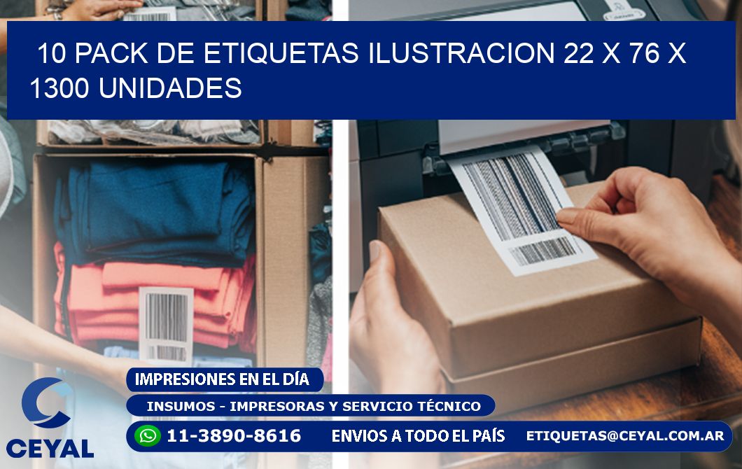 10 PACK DE ETIQUETAS ILUSTRACION 22 x 76 X 1300 UNIDADES