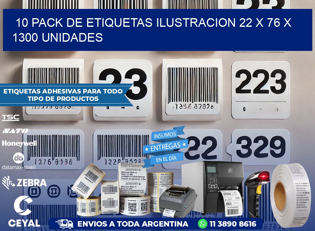 10 PACK DE ETIQUETAS ILUSTRACION 22 x 76 X 1300 UNIDADES