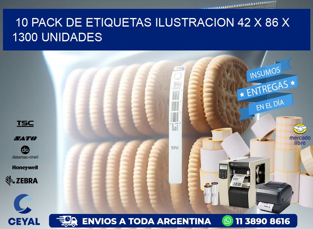 10 PACK DE ETIQUETAS ILUSTRACION 42 x 86 X 1300 UNIDADES