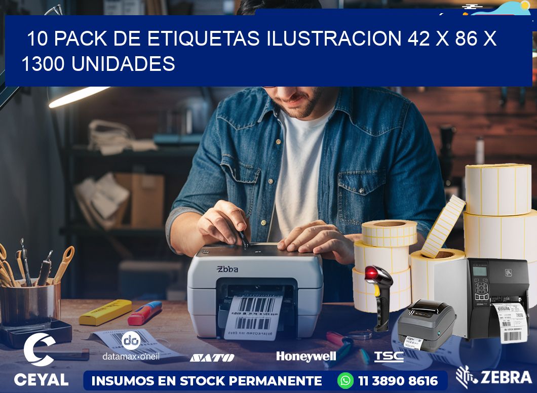 10 PACK DE ETIQUETAS ILUSTRACION 42 x 86 X 1300 UNIDADES