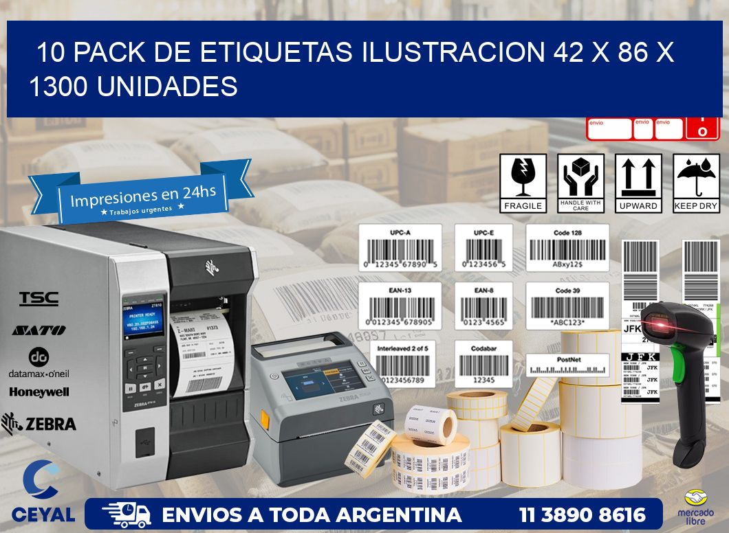 10 PACK DE ETIQUETAS ILUSTRACION 42 x 86 X 1300 UNIDADES