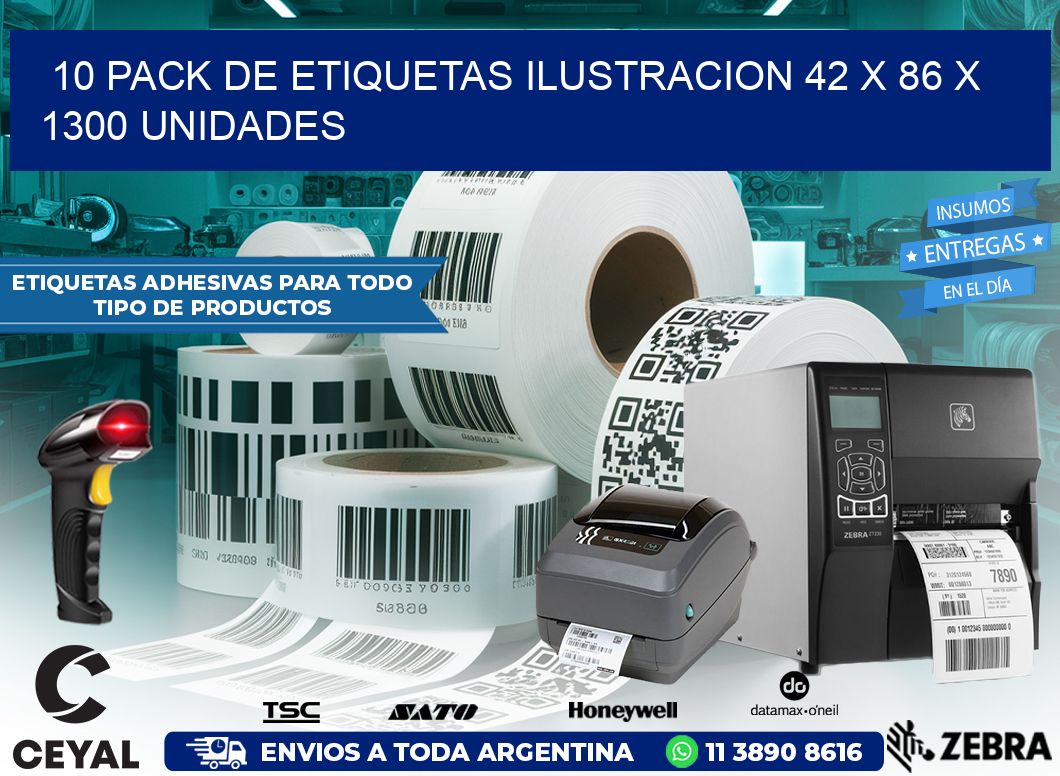 10 PACK DE ETIQUETAS ILUSTRACION 42 x 86 X 1300 UNIDADES